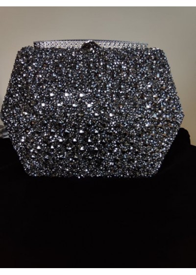 Абитуриентска официална чанта с кристали Сваровски цвят черно и графит и обков с бели кристали